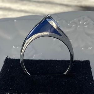 Modern 925 Sterling Silver and Blue Enamel Ring